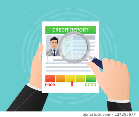 Credit report with hand. Business card. Online concept. Financial chart. Online concept. Credit report with hand. Business card. Online concept. Financial chart. Online concept. 124285677