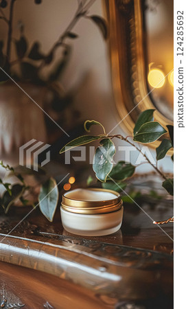 Cosmetic cream in a glass jar. Skin care concept. Background for beauty products 124285692