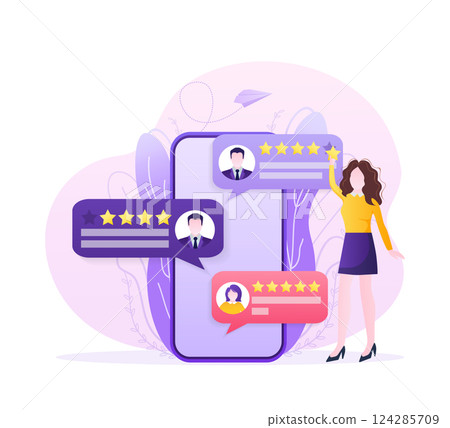 Customer review, great design for any purposes. Flat illustration with customer review. Vector illustration. Customer review, great design for any purposes. Flat illustration with customer review. Vector illustration. 124285709