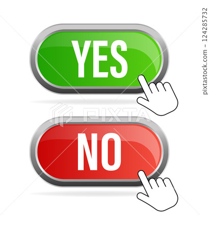 Green and red round with yes and no vector sign on a white background. Vector stock illustration. Green and red round with yes and no vector sign on a white background. Vector stock illustration. 124285732