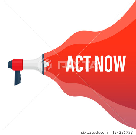 Act now megaphone. Icon with act now megaphone for concept design. Vector illustration. Act now megaphone. Icon with act now megaphone for concept design. Vector illustration. 124285758