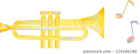 黃色喇叭和音符 124286190