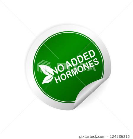 No added hormones green sticker. Healthy safe. Vector icon. Line symbol. Vegan, bio food. Healthy safe. No added hormones green sticker. Healthy safe. Vector icon. Line symbol. Vegan, bio food. Healthy safe. 124286215