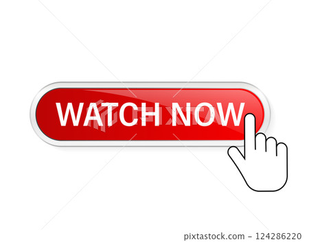 Watch now, great design for any purposes. Illustration, vector. Vector background. Hand click icon. Watch now, great design for any purposes. Illustration, vector. Vector background. Hand click icon. 124286220