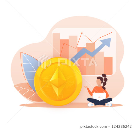 Ethereum coin in cartoon style with girl character, great design for any purposes. Crypto currency, crypto currency coin Ethereum coin in cartoon style with girl character, great design for any purposes. Crypto currency, crypto currency coin 124286242