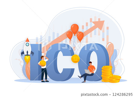 Initial coin offering, ICO Token production process vector illustration. Cryptocurrency trading desk, bitcoin futures, financial technology, blockchain ICO abstract metaphor. Initial coin offering, ICO Token production process vector illustration. Cryptocurrency trading desk, bitcoin futures, financial technology, blockchain ICO abstract metaphor. 124286295