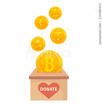 Donate bitcoin, crypto currency. Vector, illustration. Digital electronic currency. Bitcoin currency. Donate bitcoin, crypto currency. Vector, illustration. Digital electronic currency. Bitcoin currency. 124286323