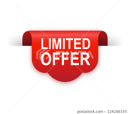 Red limited offer. Special offer badge. Big sale special offer. Red ribbon vector. Vector background. Store label. Vector illustration. Red limited offer. Special offer badge. Big sale special offer. Red ribbon vector. Vector background. Store label. Vector illustration. 124286335