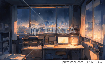 Private office with a night view 124286337