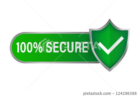 Green 100 percent secure. Protection icon vector. Shield icon vector. Data secure. 124286388