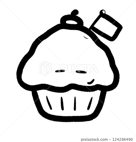 Cute cartoon-style depiction of a smiling cupcake outline doddle, cupcake isolated line art Cute cartoon-style depiction of a smiling cupcake outline doddle, cupcake isolated line art 124286490