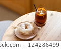 Iced coffee and donuts 124286499