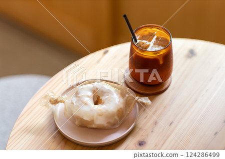 Iced coffee and donuts Iced coffee and donuts 124286499