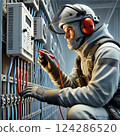 Mechanic inspecting the voltage 124286520