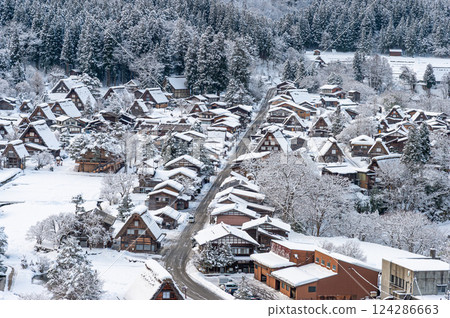 Snowy Shirakawa-go from the Ogimachi Castle Ruins Observatory 124286663
