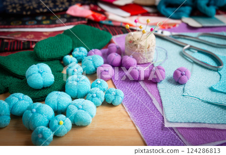 Production of hanging decorations, hydrangea flowers made from dust, sewing as a hobby Production of hanging decorations, hydrangea flowers made from dust, sewing as a hobby 124286813