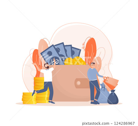 Flat icon with cash back people for concept design. Cash back concept in flat style. Vector illustration. Flat icon with cash back people for concept design. Cash back concept in flat style. Vector illustration. 124286967