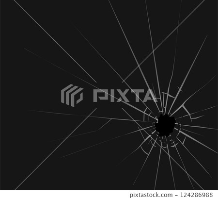 Black broken glass on dark background. Isolated background. Abstract background. Isolated vector icon. 124286988