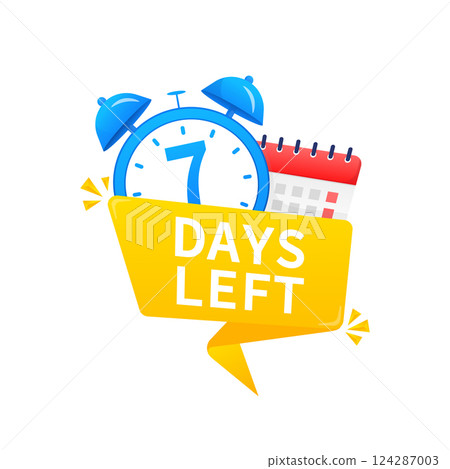 7 days to go in modern style. Special offer badge. Web design. Sale tag. Vector illustration. 7 days to go in modern style. Special offer badge. Web design. Sale tag. Vector illustration. 124287003