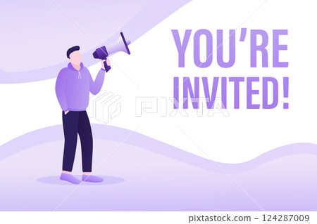You are invited people in flat style. Vector illustration background. Banner promotion. Vector flat illustration. Promotion sign. 124287009