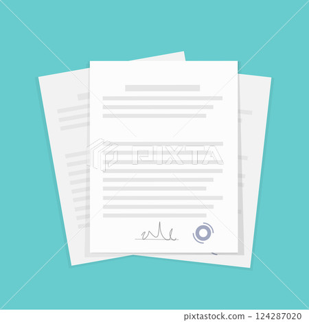 Abstract icon with documents on green background for report design. Vector flat illustration. Business concept. Illustration icon. 124287020