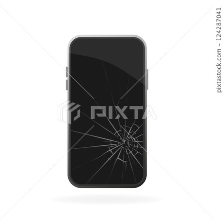 Broken glass smartphone, great design for any purposes. Hand touch screen smartphone icon. Vector illustration, flat design. Broken glass smartphone, great design for any purposes. Hand touch screen smartphone icon. Vector illustration, flat design. 124287041