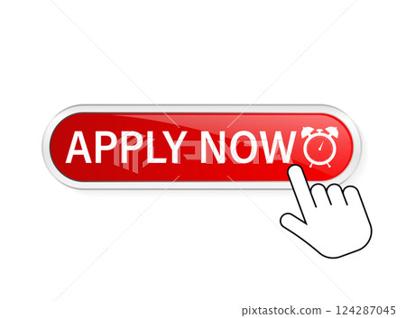 Apply now, great design for any purposes. Illustration, vector. Vector background. Hand click icon. Apply now, great design for any purposes. Illustration, vector. Vector background. Hand click icon. 124287045