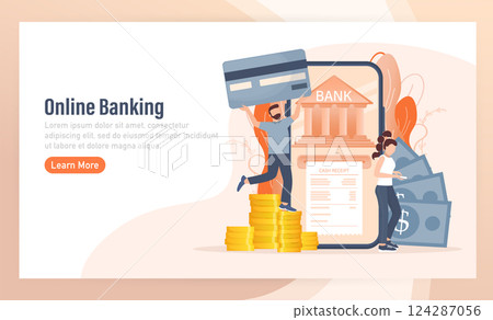 Line banking people for account page design. Isometric vector illustration. Bank online. Vector illustration. 124287056
