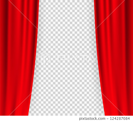Black curtain theater in vintage style on transparent background. Vintage curtain theater, great design for any purposes. Vector illustration. 124287084
