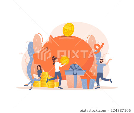 Flat icon with cash back people for concept design. Cash back concept in flat style. Vector illustration. Flat icon with cash back people for concept design. Cash back concept in flat style. Vector illustration. 124287106