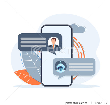 Flat chat bot for web design. Flat isometric vector illustration. Artificial intelligence Flat chat bot for web design. Flat isometric vector illustration. Artificial intelligence 124287107