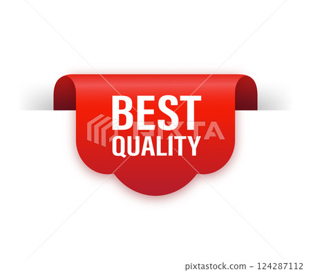 Best quality red ribbon isolated on white background. Red label, banner for any purposes. Vector illustration. Best quality red ribbon isolated on white background. Red label, banner for any purposes. Vector illustration. 124287112
