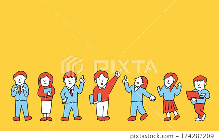 Illustration of a motivated business team for title 124287209