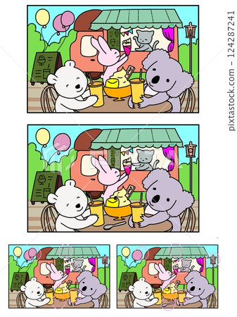 Spot the difference quiz Cute animal illustrations Theme: Kitchen car 124287241