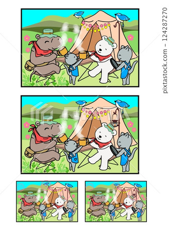 Spot the difference quiz Cute animal illustrations Theme: Campsite 124287270