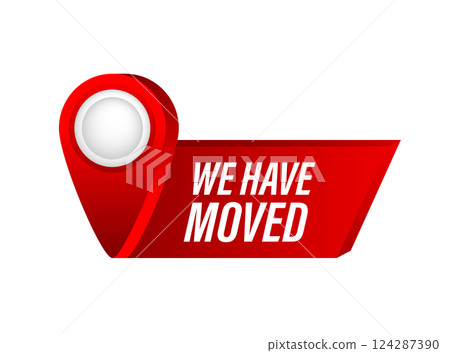 We have moved red badge. Vector sign. Vector illustration. 124287390