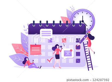 Flat catroon illustration with planning people. Flat vector illustration. Organize agenda. 124287392