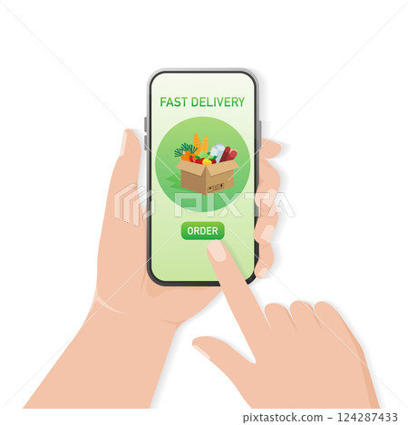 Food delivery app. Delivery service. Isolated vector. Internet technology. Fast courier. Food delivery app. Delivery service. Isolated vector. Internet technology. Fast courier. 124287433