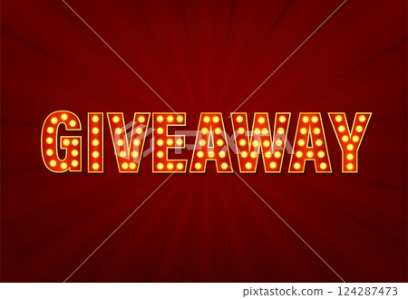 Illustration with giveaway light on dark background. Open gift box. Holiday gift surprise. Vintage template for promo design. 124287473