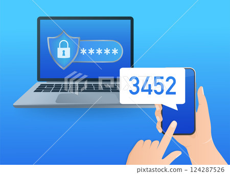 Password secure. Vector illustration, flat. Isometric vector illustration. Data secure. Icon for mobile app design. 124287526