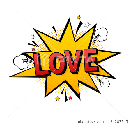 Love pop illustration in vintage style. Vector typography. Invitation card design. Modern art Love pop illustration in vintage style. Vector typography. Invitation card design. Modern art 124287545