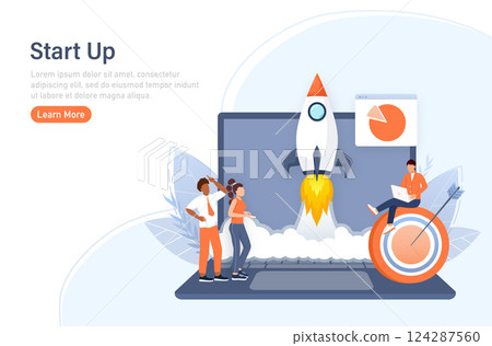 Startup new business project. Idea through planning and strategy, time management, realization. Vector illustration 124287560