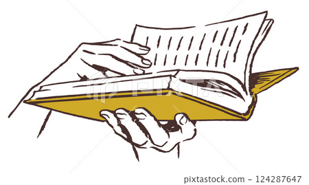 Illustration of a hand opening a book. Hands and books. Vector illustration material. 124287647