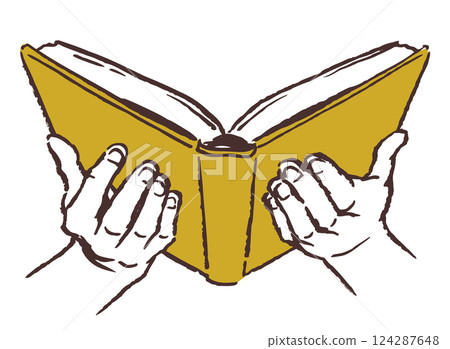 Illustration of a hand opening a book. Hands and books. Vector illustration material. Illustration of a hand opening a book. Hands and books. Vector illustration material. 124287648