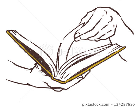 Illustration of a hand opening a book. Hands and books. Vector illustration material. Illustration of a hand opening a book. Hands and books. Vector illustration material. 124287650