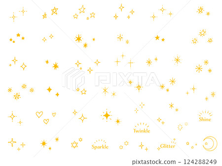 Set of hand-drawn sparkling marks, shiny, light, icon, yellow 124288249
