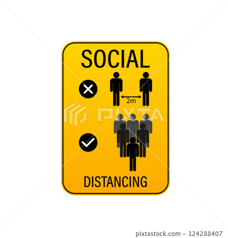 Flat illustration with social distance. Keep your distance. Corona virus icon. Vector art. 124288407