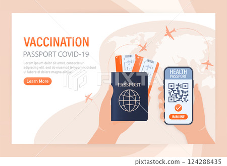 Mobile phone with immune digital health passport for covid-19. Green icon. Isometric concept. Covid pcr test vector icon. Vector isometric illustration. Mobile phone with immune digital health passport for covid-19. Green icon. Isometric concept. Covid pcr test vector icon. Vector isometric illustration. 124288435