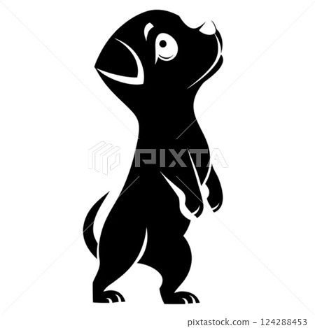 Cute cartoon dog standing on its hind legs with curious expression. This playful character embodies joy and innocence, making it perfect for various creative projects 124288453