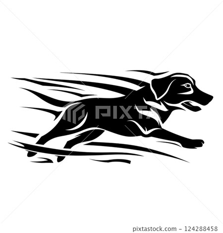 dynamic logo featuring running dog in motion, capturing essence of speed and agility. This design symbolizes energy and playfulness, perfect for pet related brands or services dynamic logo featuring running dog in motion, capturing essence of speed and agility. This design symbolizes energy and playfulness, perfect for pet related brands or services 124288458